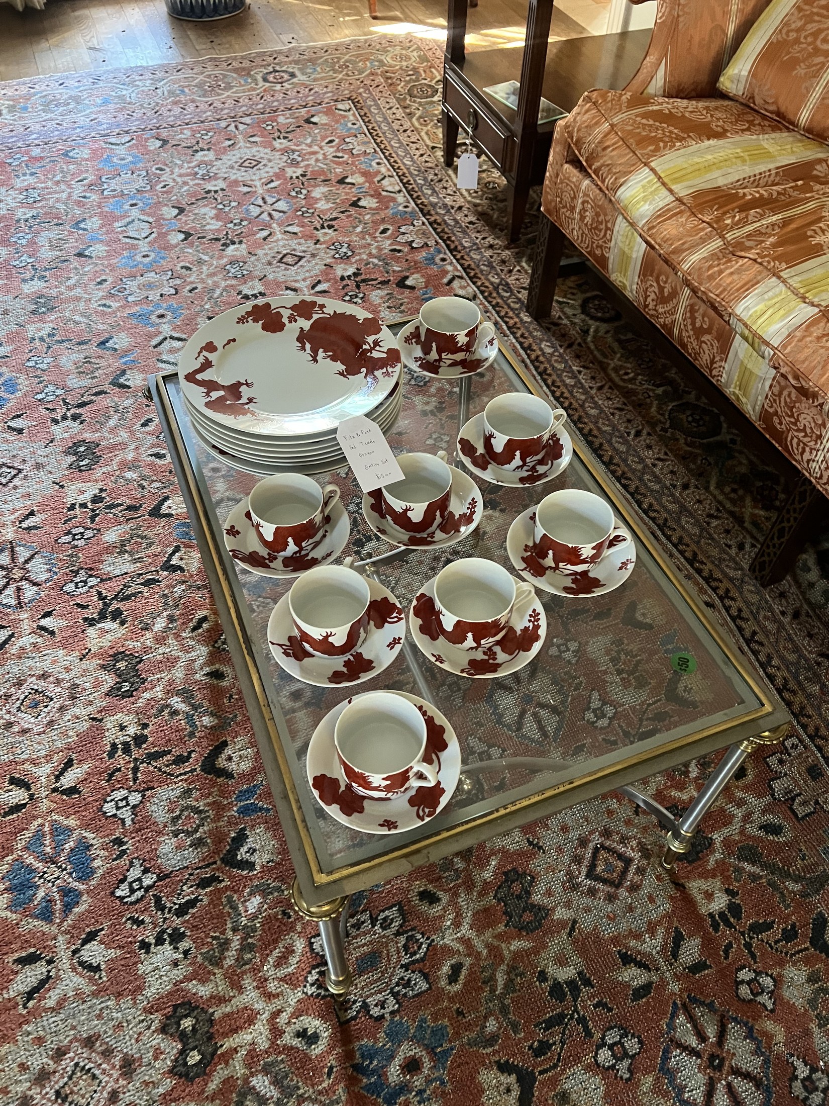 Vintage Fitz and Floyd Temple Dragon rust-red dragon china cups saucers and plates