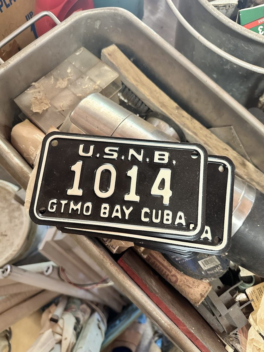 Vintage numbered U.S. Naval Base Guantánamo Bay Cuba identification plates